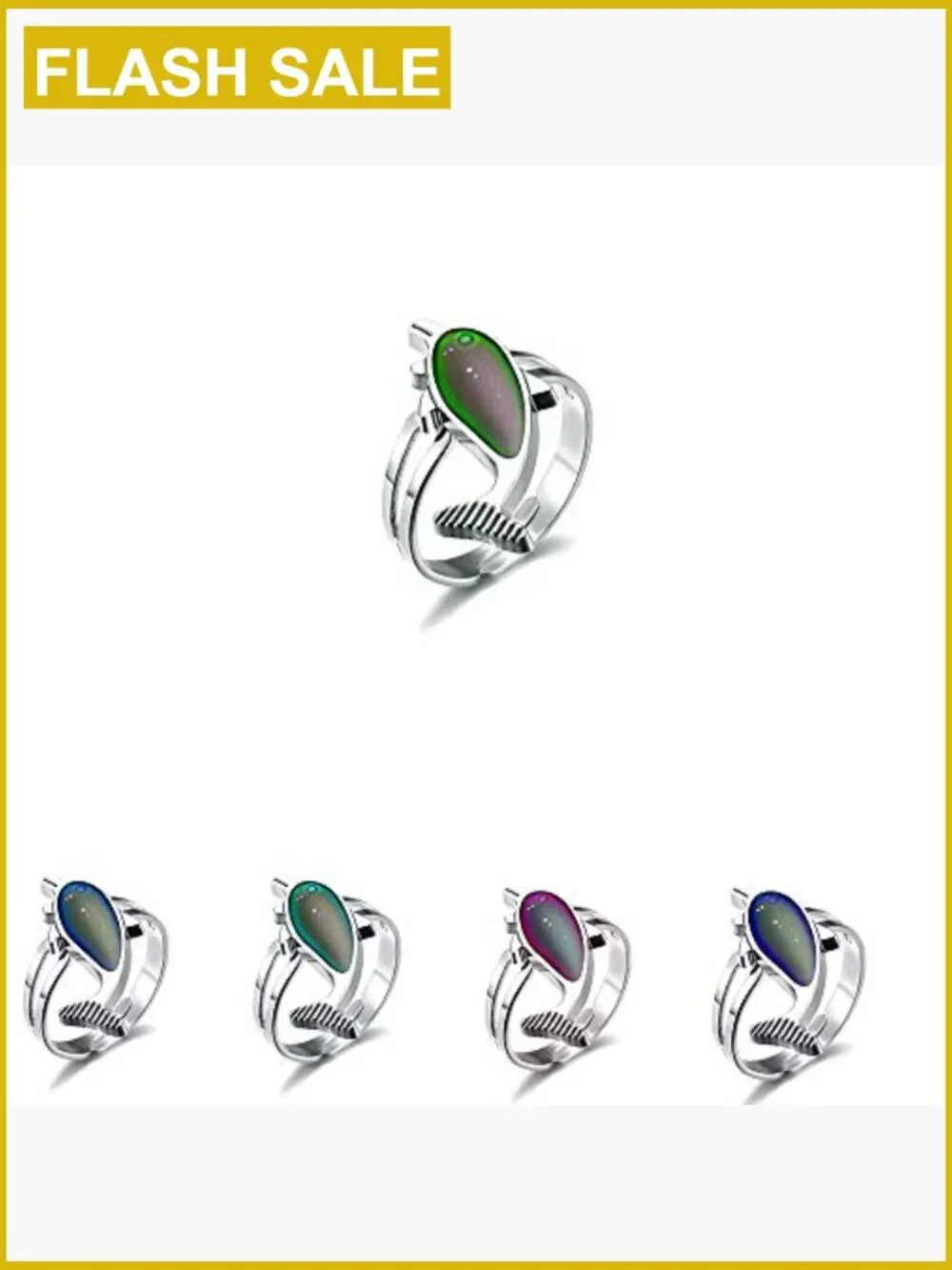 10 Mixed Mood Rings Adjustable Stainless Steel Jewelry